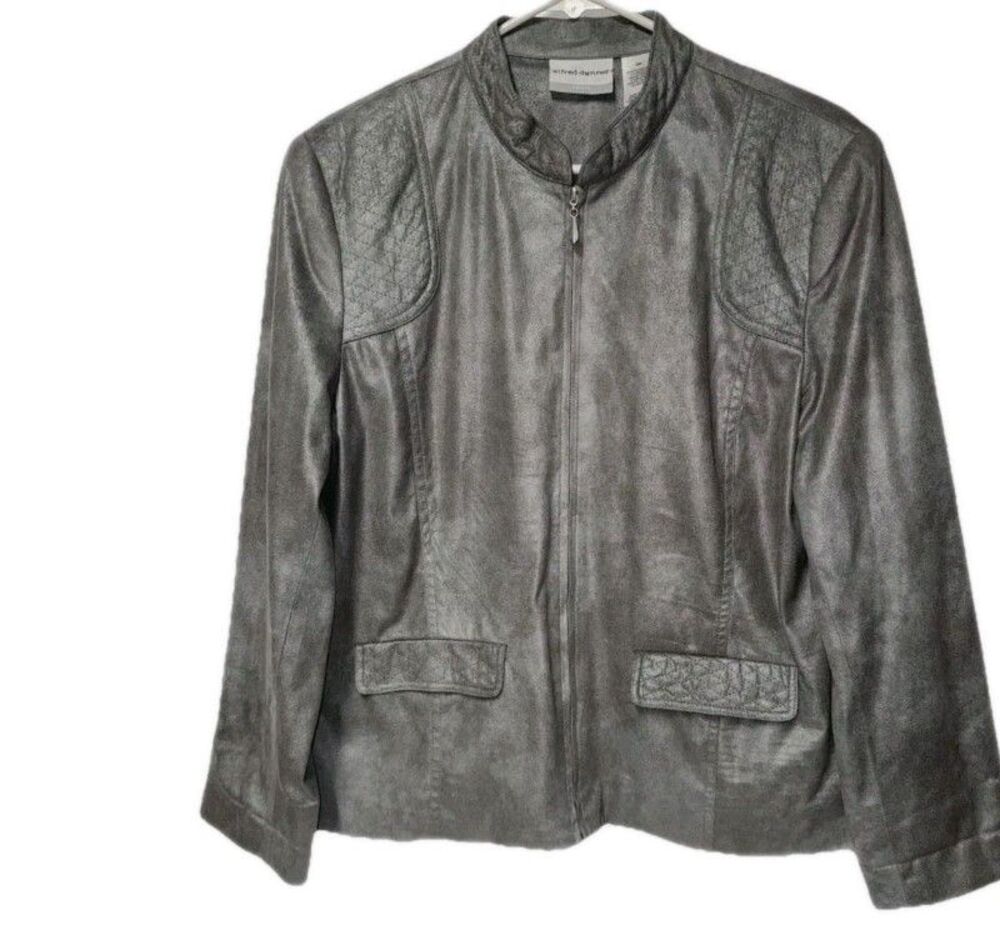 Alfred Dunner Faux Gray Silver Lightweight Zip Front Casual Jacket Women SZ 12